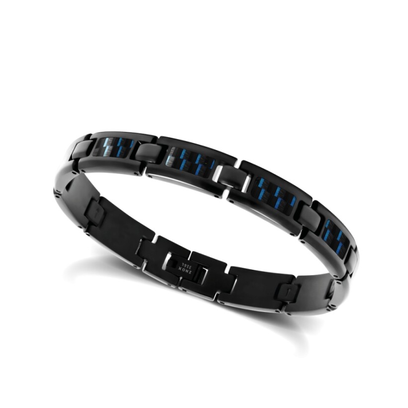 Bracelet en acier PVD noir et insert carbone avec fil bleu