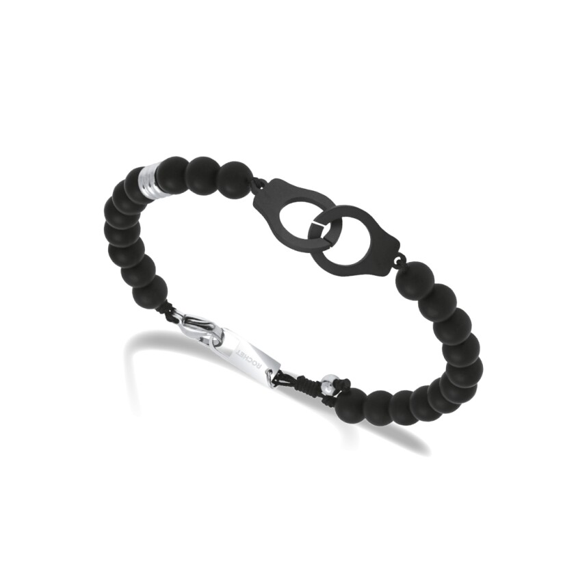 Bracelet en acier PVD noir satiné et agates noires mat