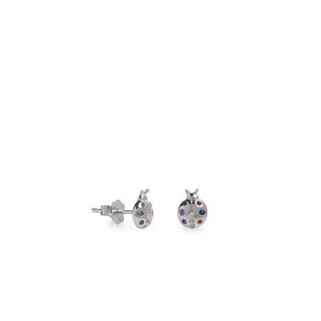 Boucles d'oreilles en argent et oxydes de zirconium colorés, motif coccinelle