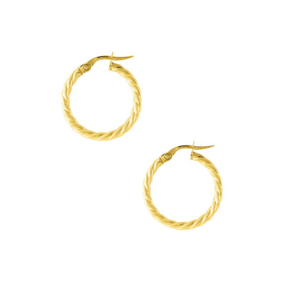 Boucles d'oreilles créoles en or jaune fil torsadé ciselé