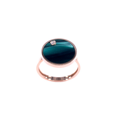 Bague en or rose, diamants et résine nacrée vert bronze