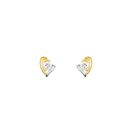 Boucles d'oreilles en or jaune, bicolore et oxydes de zirconium