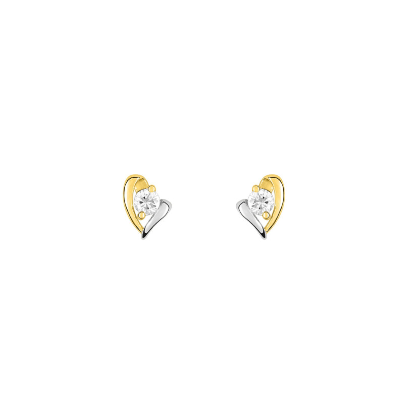 Boucles d'oreilles en or jaune, bicolore et oxydes de zirconium