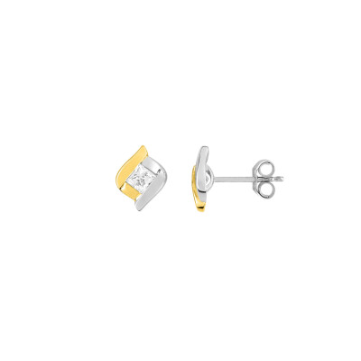 Boucles d'oreilles en or jaune, bicolore et oxydes de zirconium