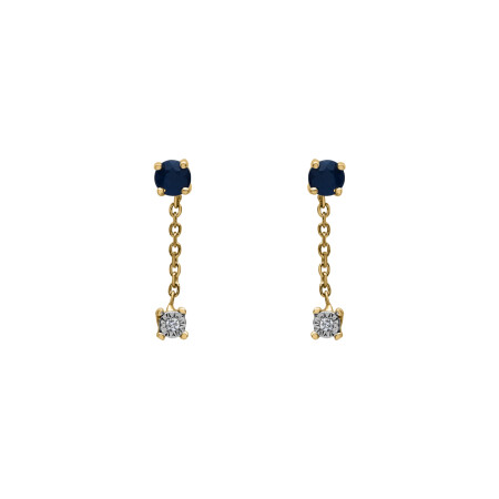 Boucles d'oreilles en or jaune, saphirs et diamants