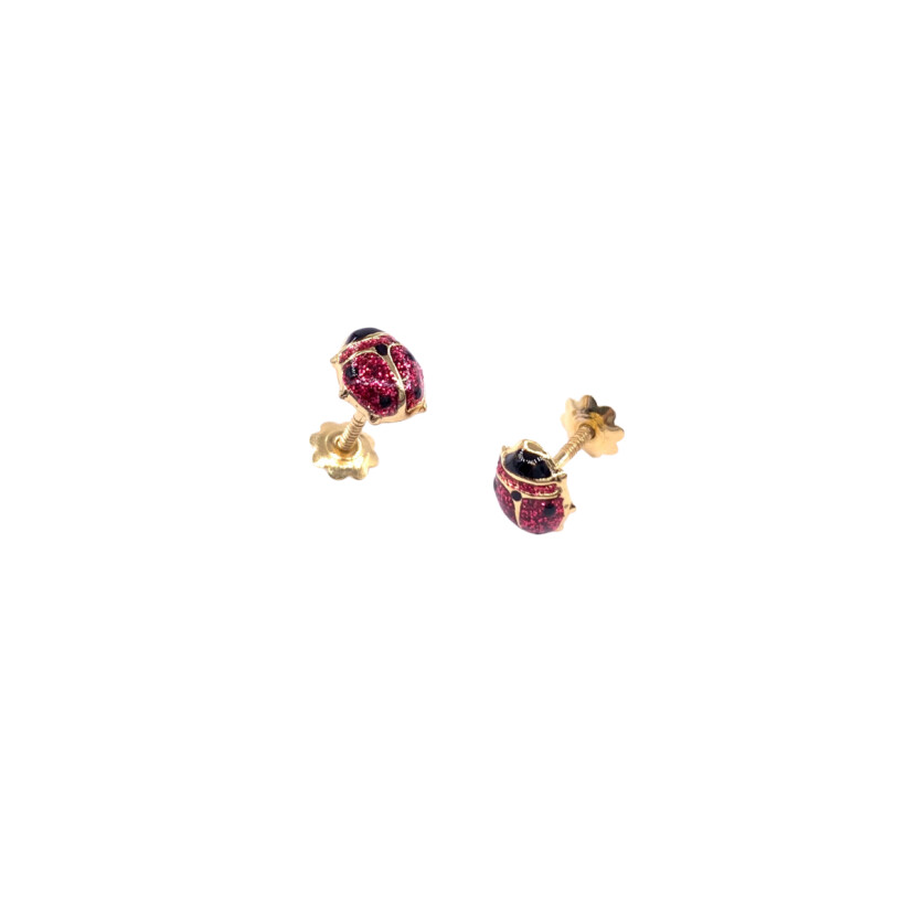 Boucles d'oreilles en or jaune motif coccinelle, fermoir système vis