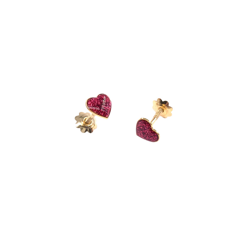 Boucles d'oreilles en or jaune motif coeur, fermoir système vis