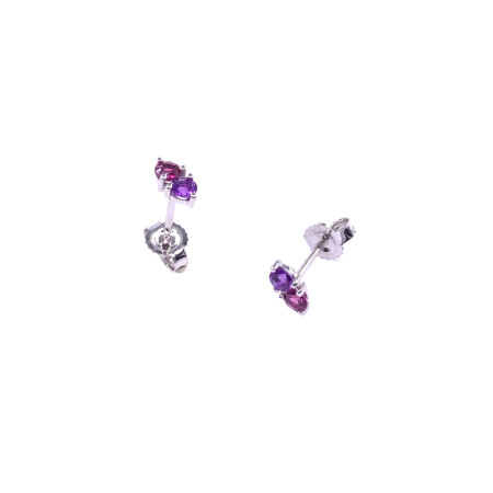 Boucles d'oreilles en or blanc, améthyste et rhodolite