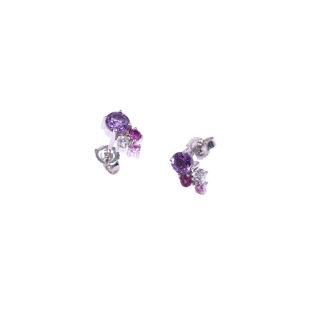 Boucles d'oreilles en or blanc, améthyste, rhodolite, saphir rose et oxyde de zirconium