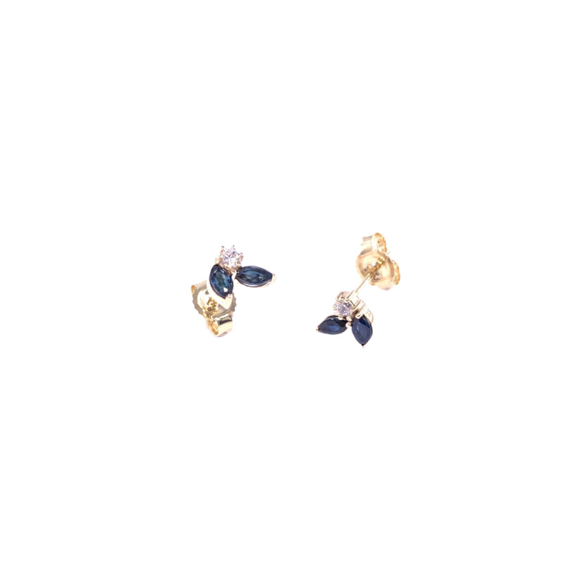 Boucles d'oreilles en or jaune, saphirs et oxydes de zirconium