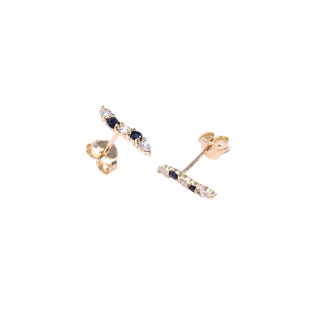 Boucles d'oreilles en or jaune, saphirs et oxydes de zirconium