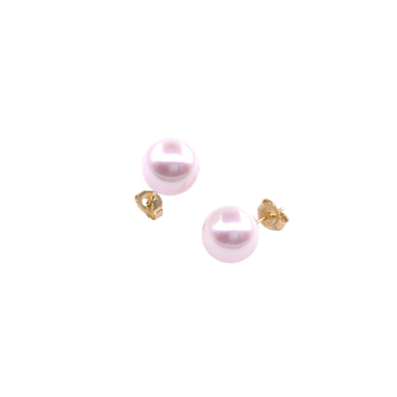 Boucles d'oreilles en or jaune et perles de culture (diamètre : 8.5/9mm)