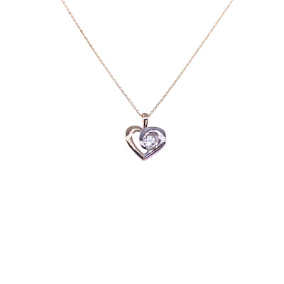 Collier en or jaune, bicolore, et oxyde de zirconium, motif cœur