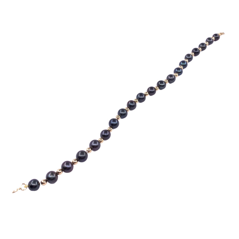 Bracelet perles de culture d'eau douce teintées (diamètre 5.5/6mm), intercalaire et fermoir en or jaune