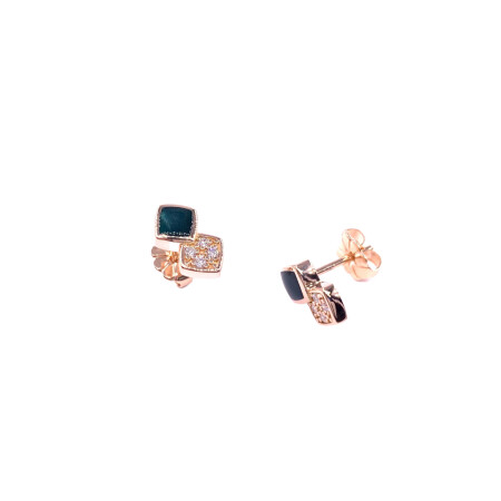 Boucles d'oreilles en or rose et résine nacrée vert bronze