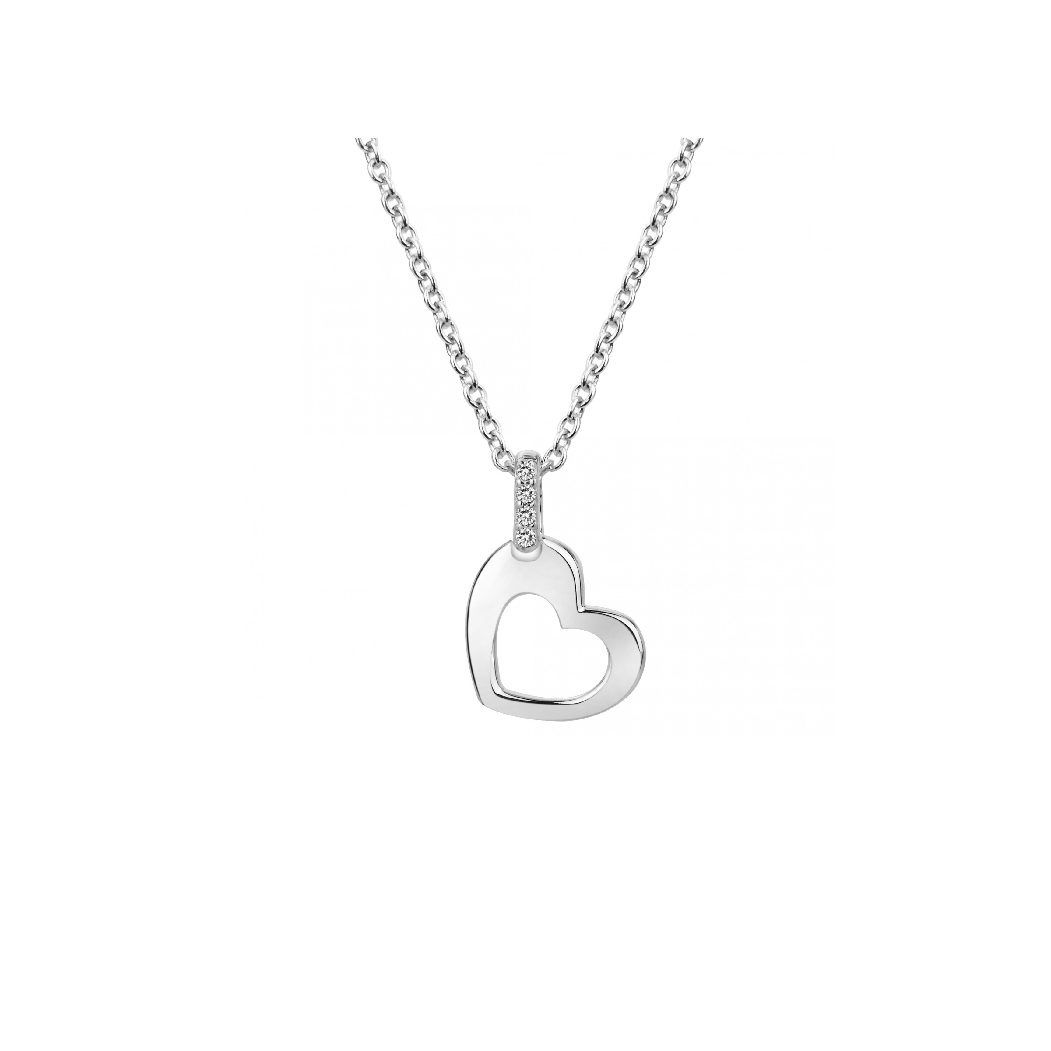 Collier en argent et oxydes de zirconium, motif coeur