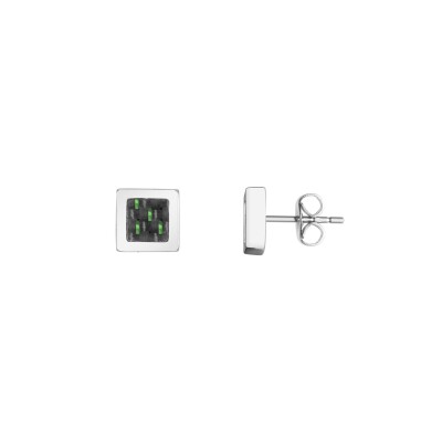 Boucles d'oreilles en acier et insert carbone fil vert