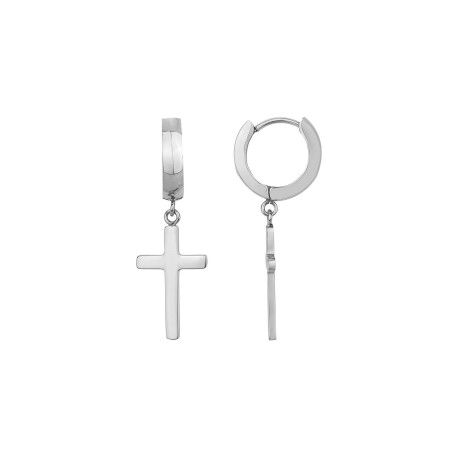 Boucles d'oreilles créoles en acier, motif croix