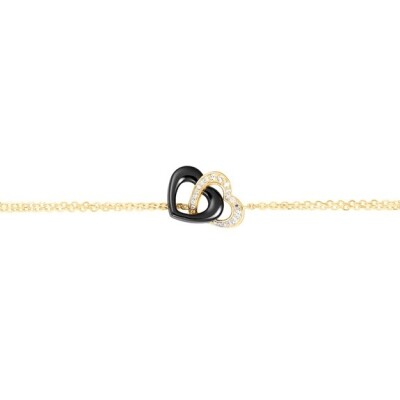 Bracelet en plaqué or, céramique noire et oxydes de zirconium, motif cœur