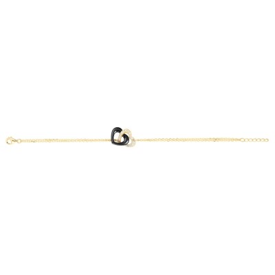 Bracelet en plaqué or, céramique noire et oxydes de zirconium, motif cœur