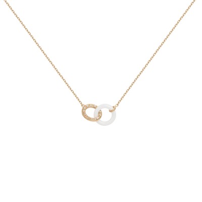 Collier en plaqué or, céramique blanche et oxydes de zirconium