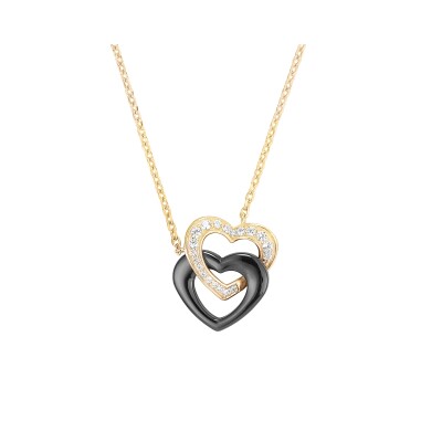 Collier en plaqué or, céramique noire et oxydes de zirconium, motif cœur