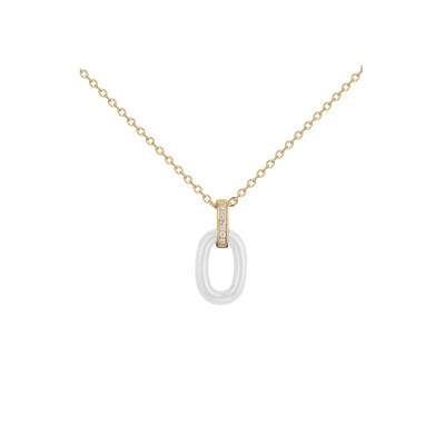 Collier en plaqué or, céramique blanche et oxydes de zirconium