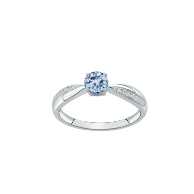 Bague en argent, spinelle synthétique bleu ciel et oxyde de zirconium