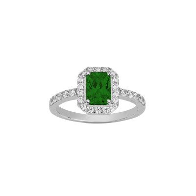 Bague en argent, oxyde coloré vert et oxyde de zirconium