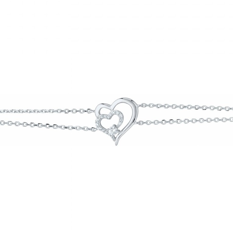 Bracelet en argent et oxyde de zirconium, motif cœur vue 1