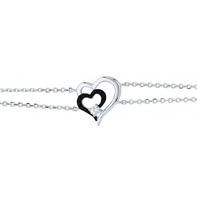 Bracelet en argent, oxydes de zirconium et oxydes de zirconium noirs, motif cœur vue 1