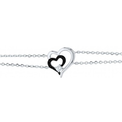 Bracelet en argent, oxydes de zirconium et oxydes de zirconium noirs, motif cœur