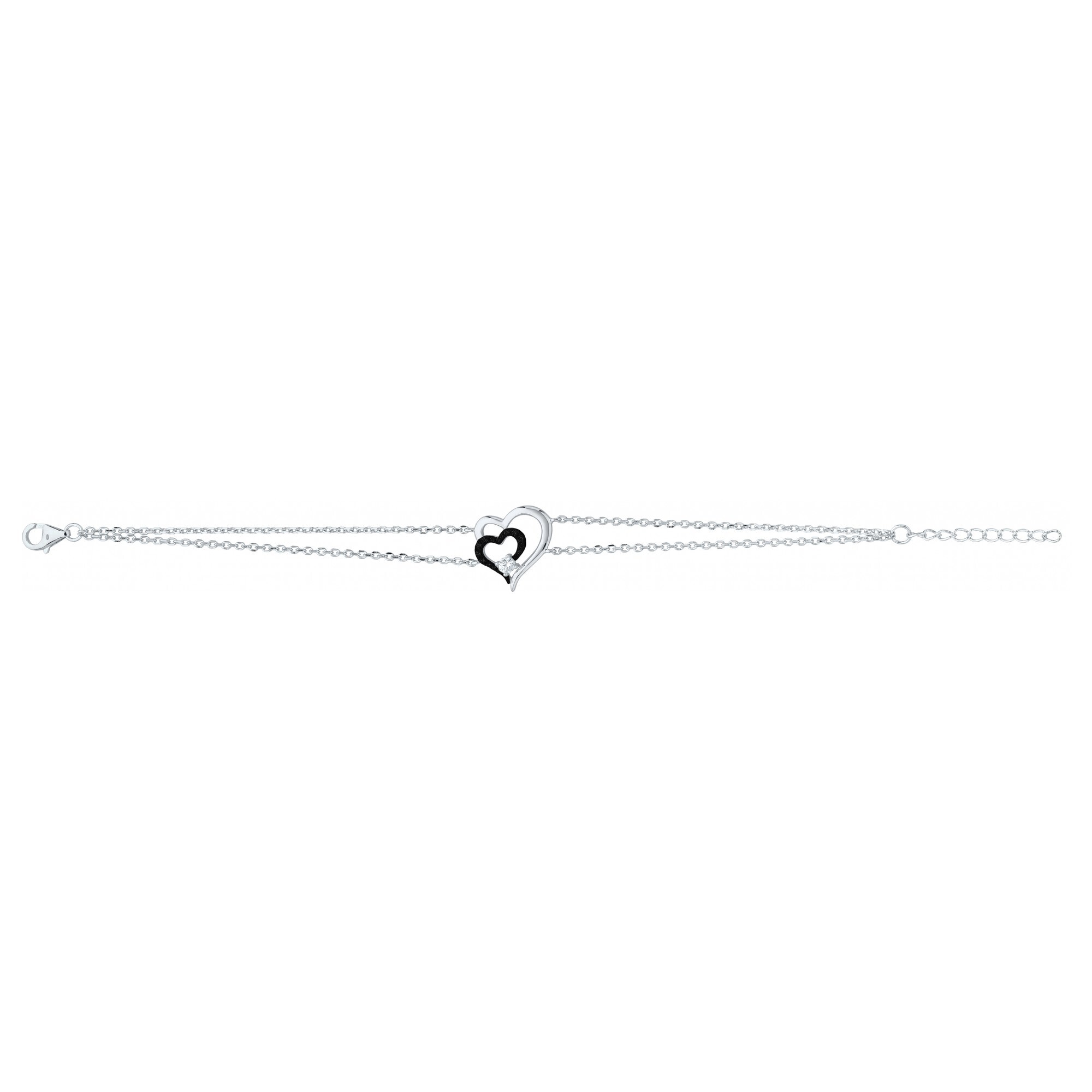 Bracelet en argent, oxydes de zirconium et oxydes de zirconium noirs, motif cœur vue 2