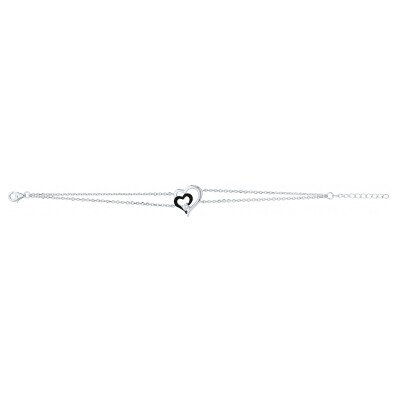 Bracelet en argent, oxydes de zirconium et oxydes de zirconium noirs, motif cœur