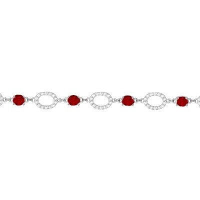 Bracelet en argent, spinelle synthétique rouge et oxyde de zirconium