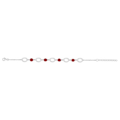 Bracelet en argent, spinelle synthétique rouge et oxyde de zirconium