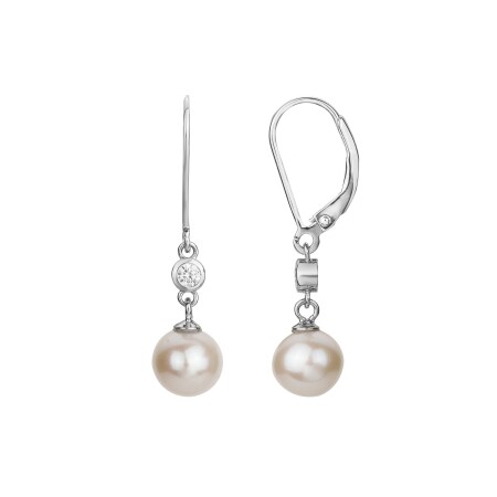 Boucles d'oreilles pendantes en argent, perle de culture d'eau douce et oxyde de zirconium