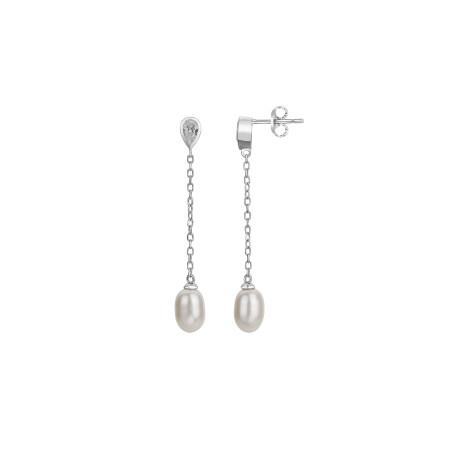 Boucles d'oreilles pendantes en argent, perle de culture d'eau douce et oxyde de zirconium