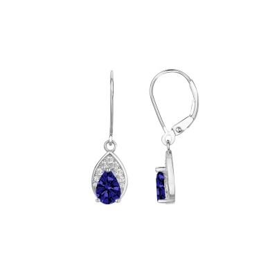 Boucles d'oreilles en argent, oxyde coloré bleu et oxyde de zirconium