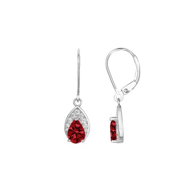 Boucles d'oreilles en argent, oxyde coloré rouge et oxyde de zirconium