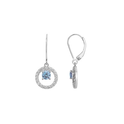 Boucles d'oreilles en argent, spinelle synthétique bleu clair et oxyde de zirconium