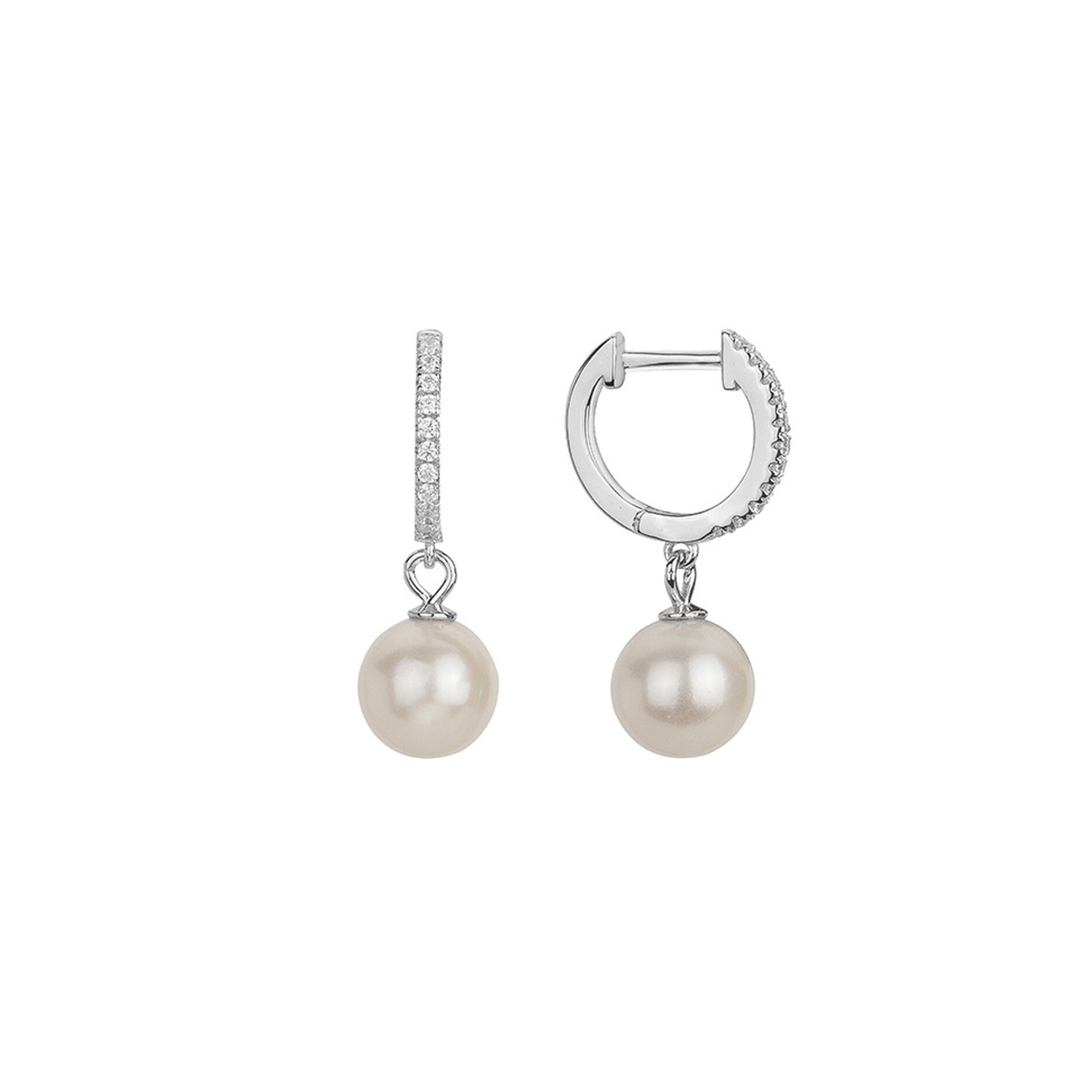 Boucles d'oreilles pendantes en argent, perle de culture d'eau douce et oxyde de zirconium