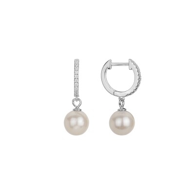 Boucles d'oreilles pendantes en argent, perle de culture d'eau douce et oxyde de zirconium