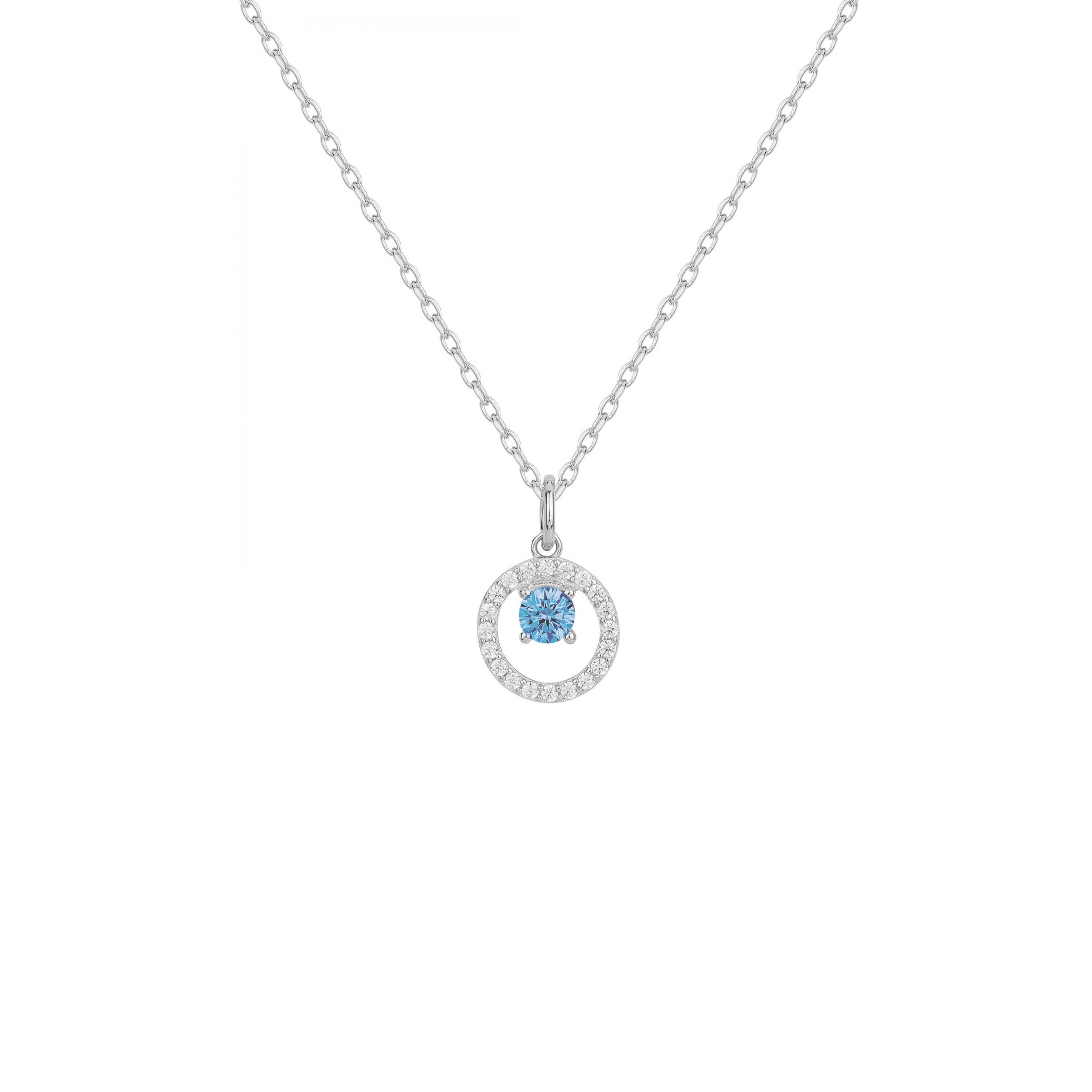 Collier en argent, spinelle synthétique bleu clair et oxyde de zirconium
