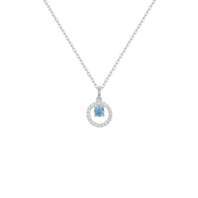 Collier en argent, spinelle synthétique bleu clair et oxyde de zirconium
