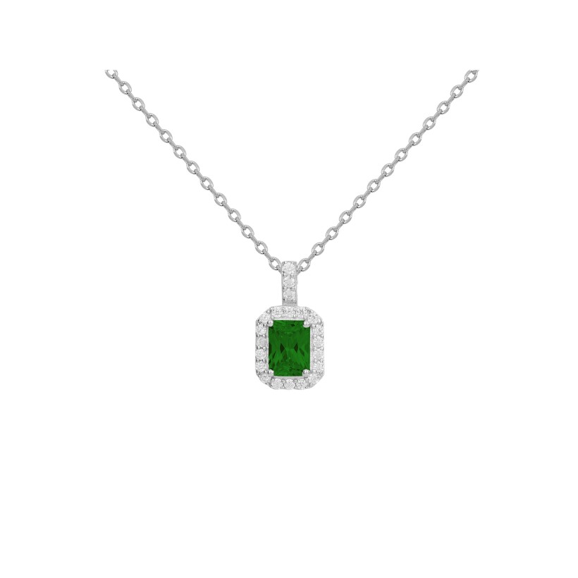 Collier en argent, spinelle synthétique vert et oxyde de zirconium