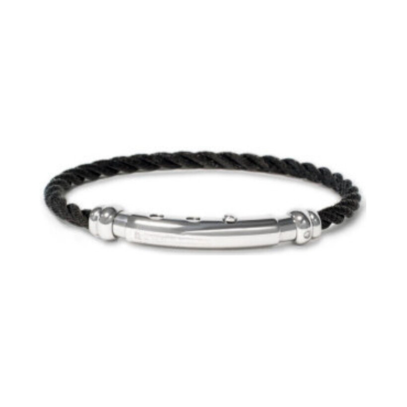 Bracelet en acier, corde noire en acier et insert diamant