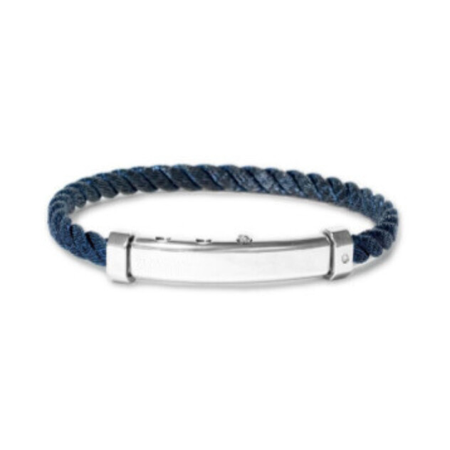 Bracelet en acier, corde bleue jeans en acier et insert diamant