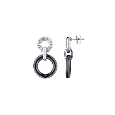 Boucles d'oreilles en argent, céramique noire et oxydes de zirconium