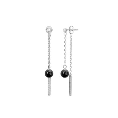 Boucles d'oreilles en argent, céramique noire et oxydes de zirconium
